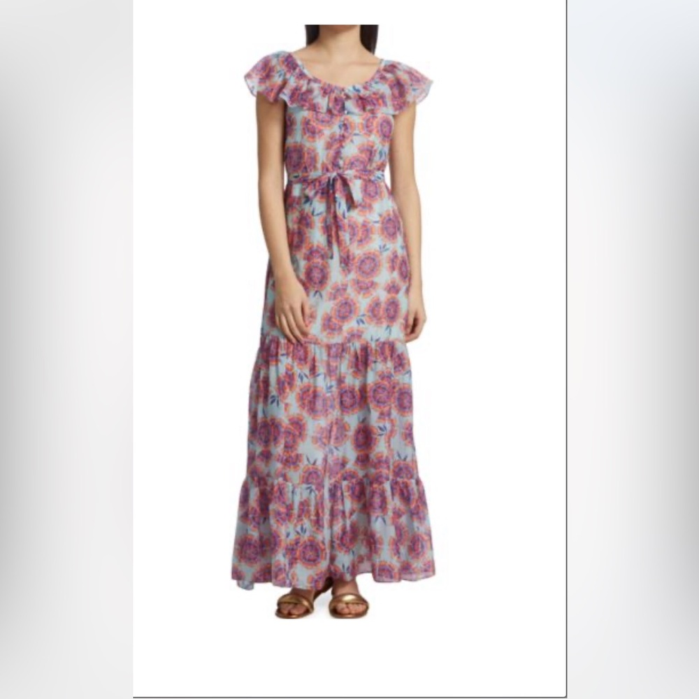 SALONI Cassie Belted Abstract Maxi Dress